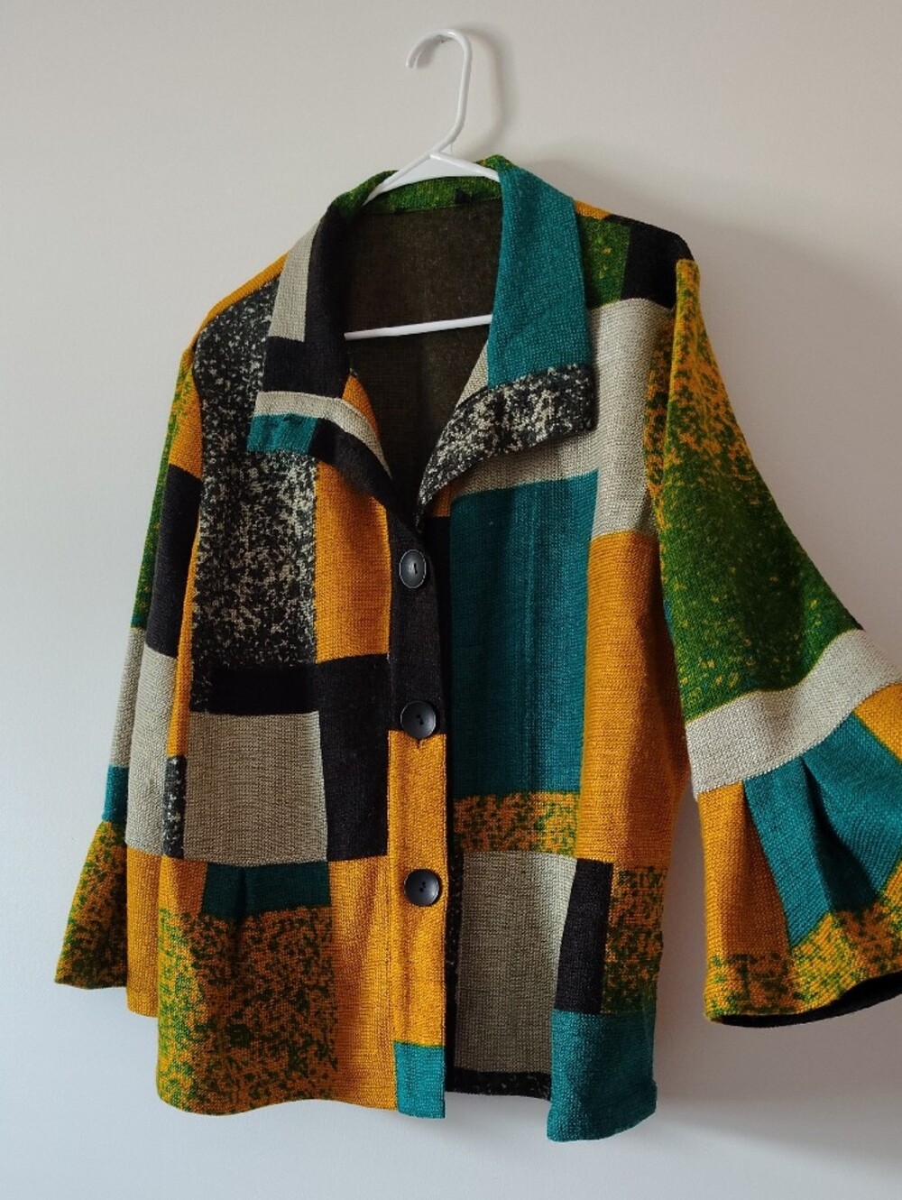 Colorblock Textured Shacket Jacket in Mustard, Teal, Black, Gray Fall Maximalist